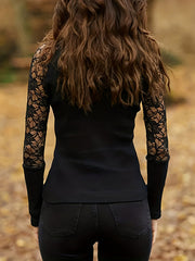 Hollow Solid Color Long Sleeves Skinny High Neck T-Shirts Tops