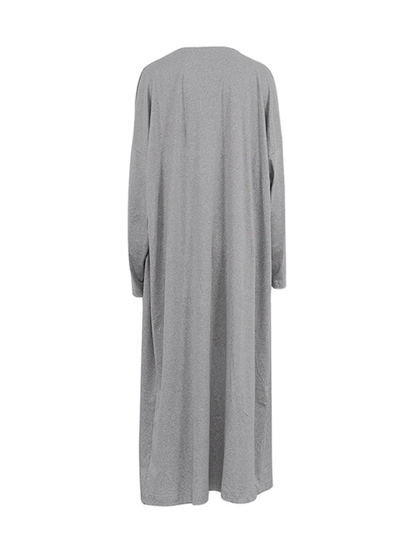 Solid Color Long Sleeves Round-Neck Inner Dress + Bodycon Outerwear Two Pieces Set