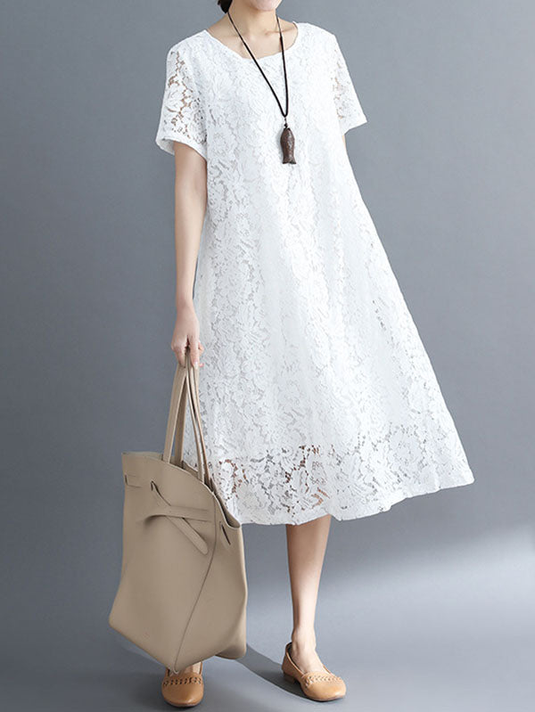 Embroidered Hollow Solid Dress