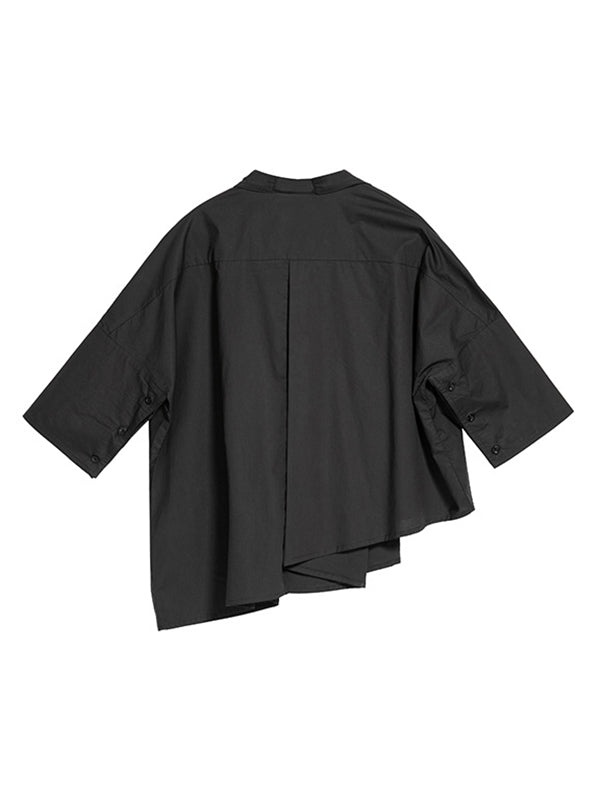 Leisure Loose Irregularity Solid Color Polo Blouses&Shirts Tops