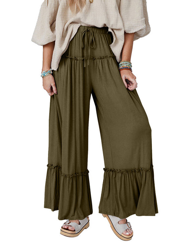 Pleated Solid Color High Waisted Loose Trousers Pants