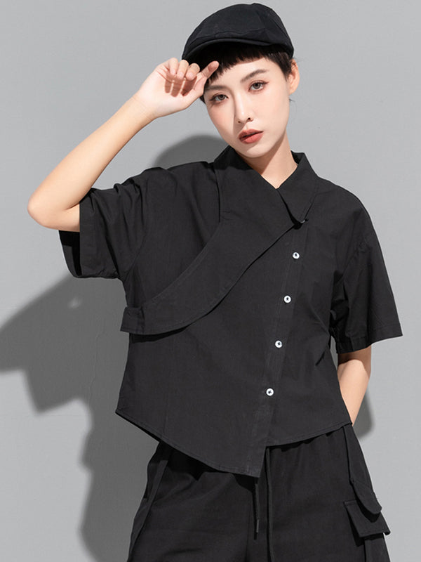Stylish BF Asymmetric Lapel Blouse