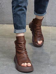 Urban Black Brown Zipper Hollow Platform Shoes