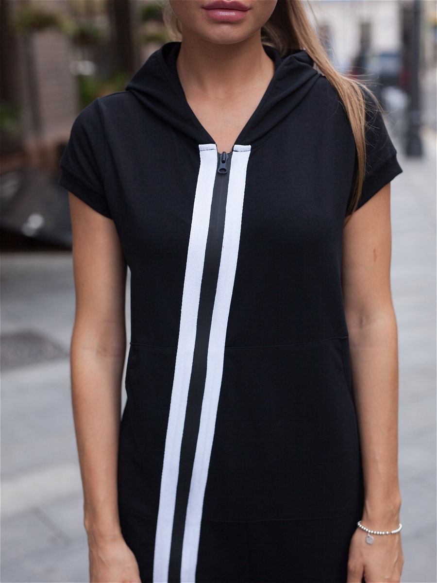Stripes Zipper Hooded Jumpsuits