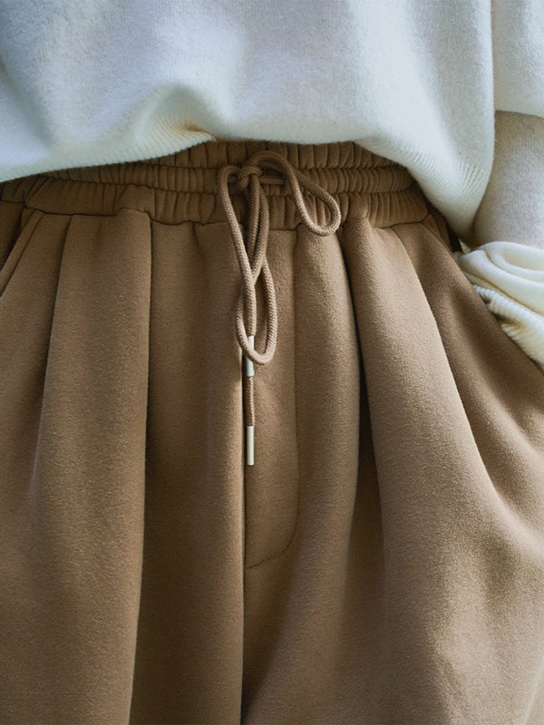 Casual Loose Wide Leg Drawstring Solid Color Pants