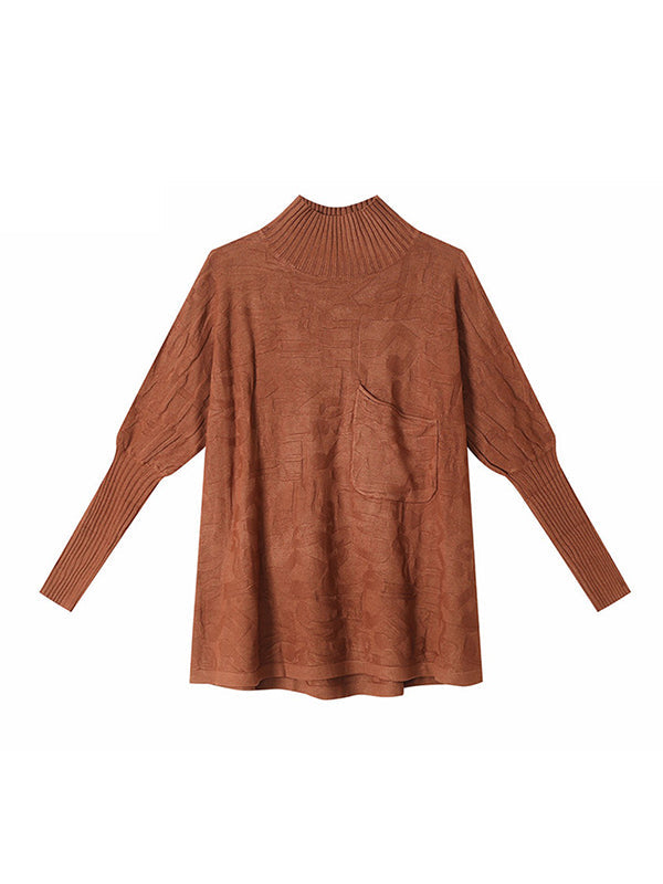 Original Pleated High-Neck Long Sleeves Sweater Top