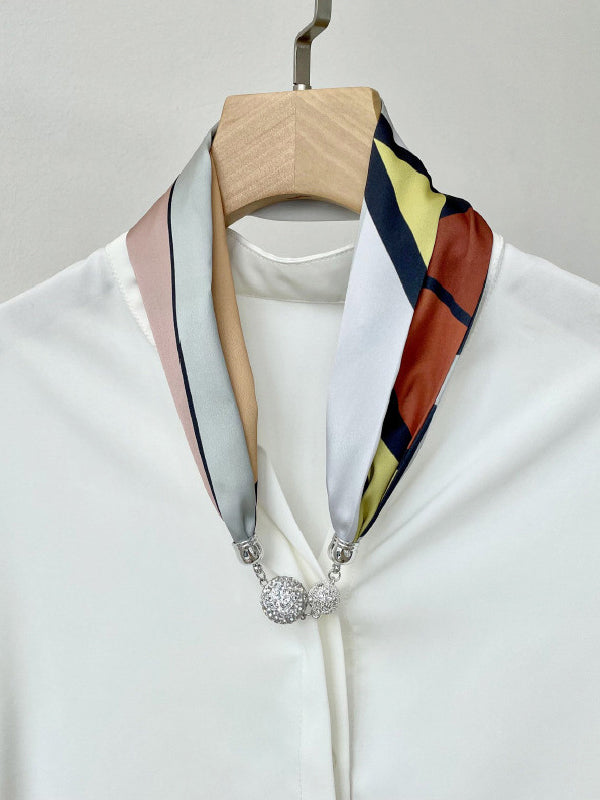Color-Block Printed Rhinestone Scarf