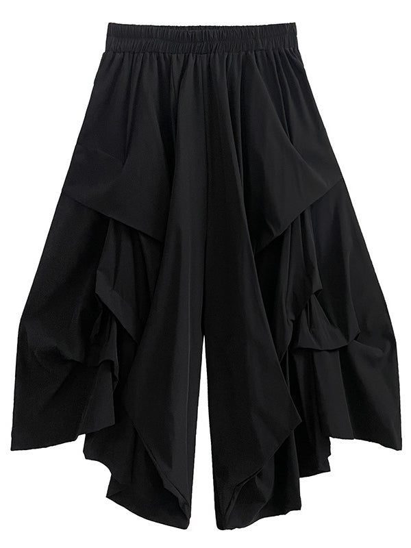 Irregularity Wide Leg Solid Color Elastic Waist Cropped Pants