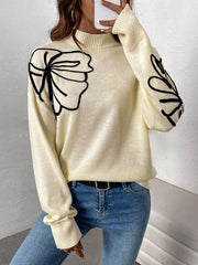 Flower Shape Split-Joint Long Sleeves Loose High Neck Sweater Tops