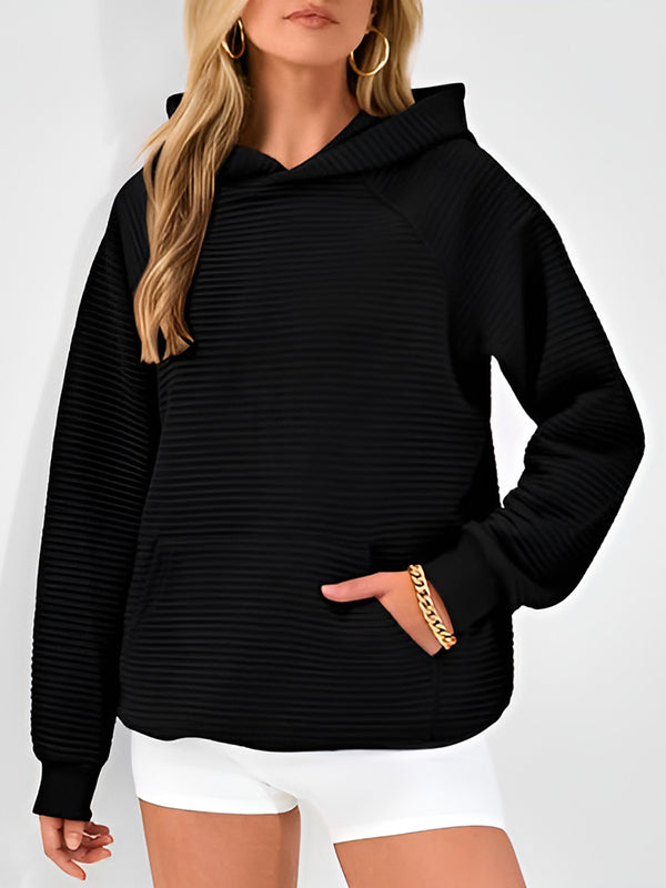Pockets Solid Color Split-Joint Hooded Long Sleeves Hoodies Tops