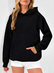 Pockets Solid Color Split-Joint Hooded Long Sleeves Hoodies Tops