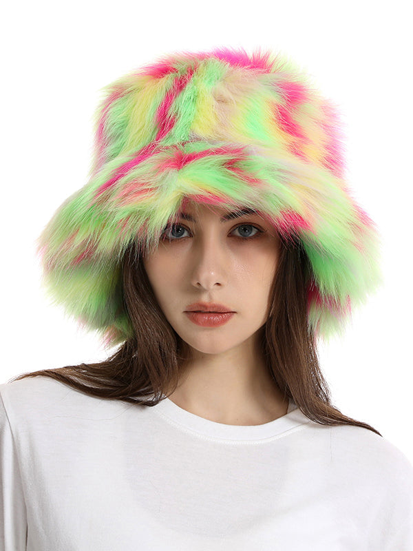 Adjustable Contrast Color Keep Warm Velvet Bucket Hat