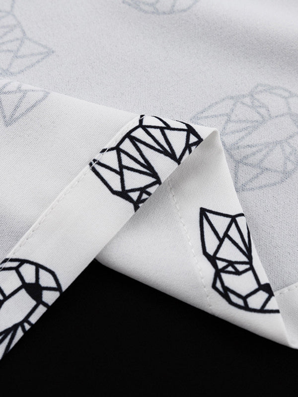 Loose  Printed  Long Sleeves Tied Waist Robes + High-Waisted Short Bottom Robes Pajama Sets