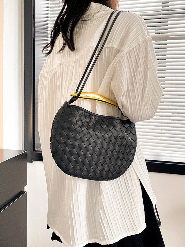 Geometric Split-Joint Woven Zipper Handbags Bags