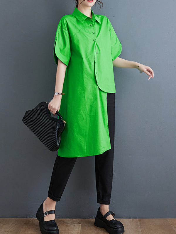Solid Color Irregular clipping Lapel Shirts Tops