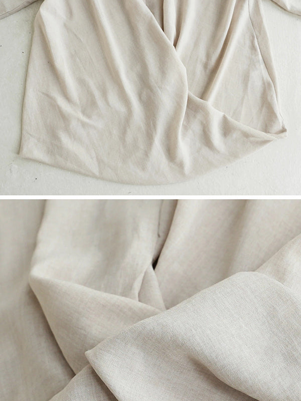 Loose Ramie Cotton Asymmetric Solid Color Blouse Top