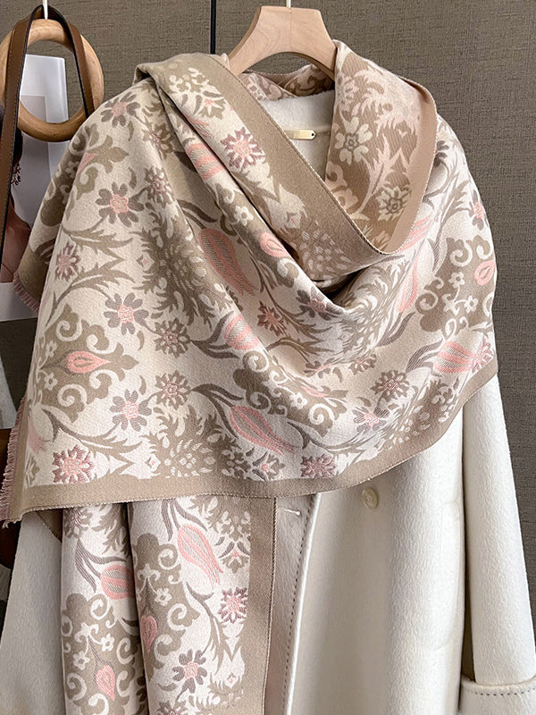 Fringed Keep Warm Knitted Flower Shawl&Scarf
