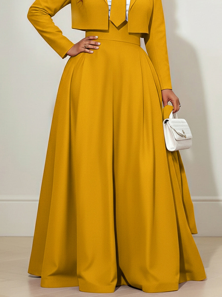 Elasticated Waist High Waisted Big Hemline Pleated Pockets Solid Color Zipper Wide Leg Pants