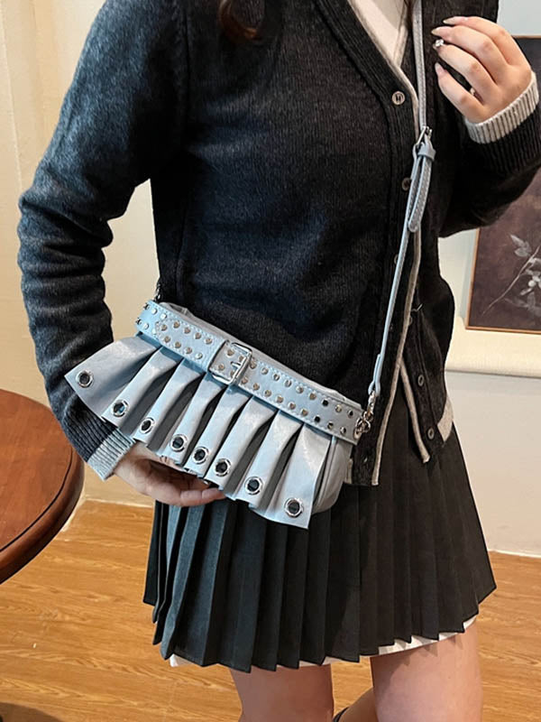 Geometric Pleated Zipper Shoulder Bags Handbags