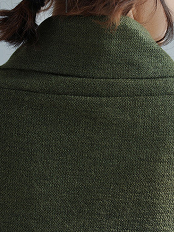 Artistic Retro Batwing Sleeves Half Sleeves Solid Color Heaps Collar Pullovers