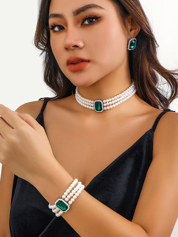 Geometric Layered Rhine Stones Earrings Accessories + Necklaces Accessories + Bracelet Accessories