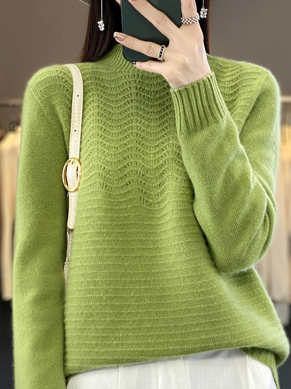 Solid Color Long Sleeves Loose Mock Neck Sweater Tops Pullovers