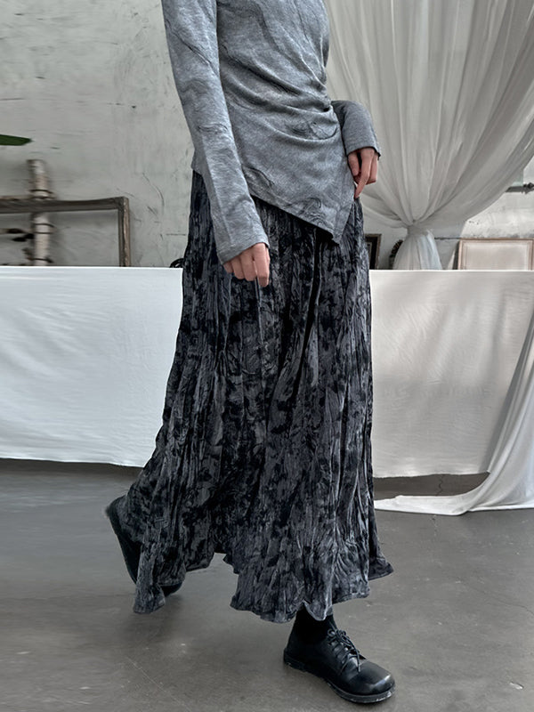 Elastics Pleated Printed High Waisted Loose Skirts