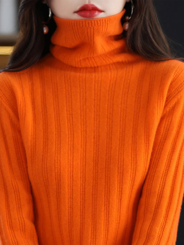 Keep Warm Solid Color Long Sleeves Skinny High Neck Sweater Tops Pullovers