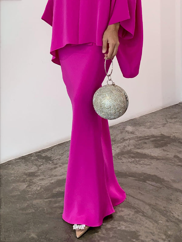 V-Neck Batwing Sleeves Loose Rhine Stones Tasseled Shirts Top + Skirts Bottom Two Pieces Set