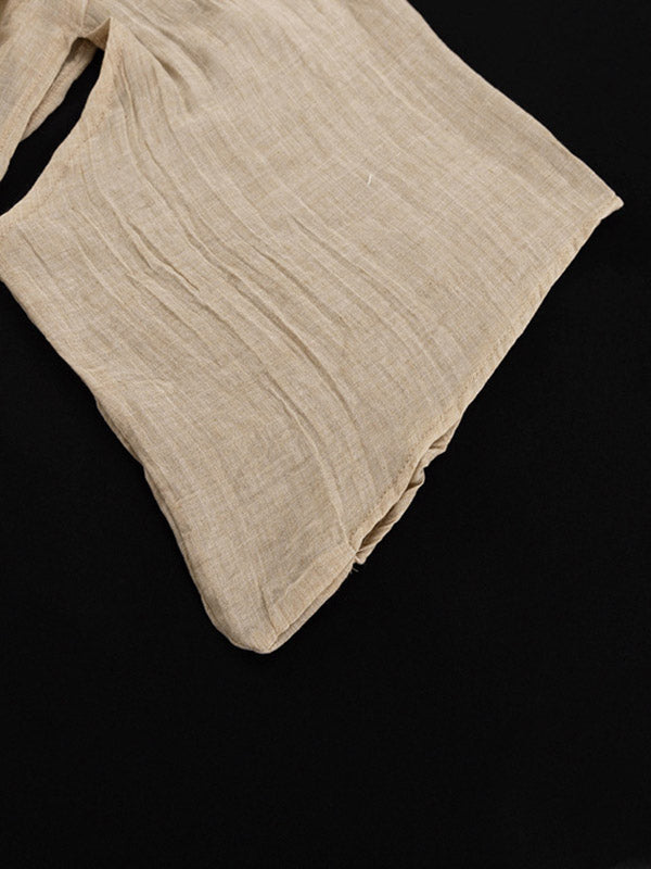 See-Through Solid Color Split-Side Tied Waist Loose Three-Quarter Sleeves V-Neck Midi Dresses