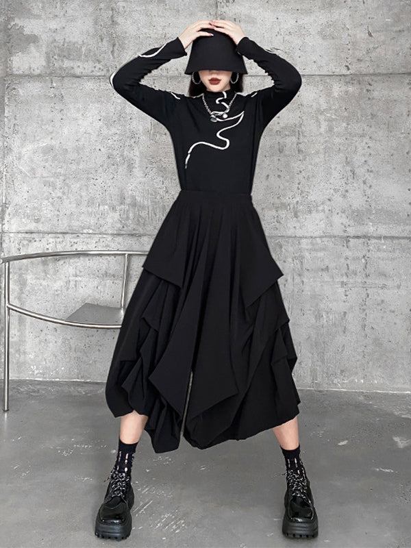 Irregularity Wide Leg Solid Color Elastic Waist Cropped Pants