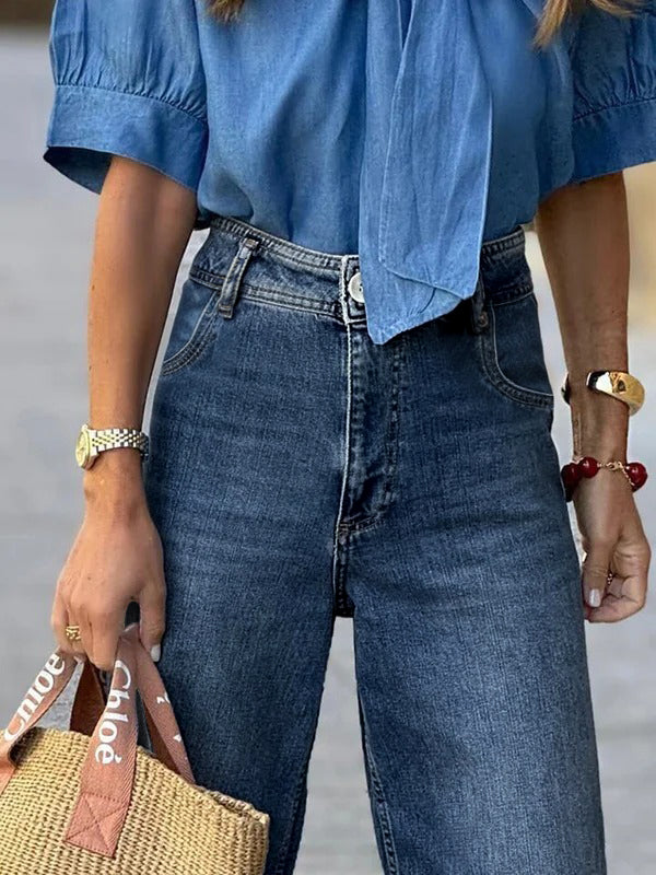 Gradient Split-Joint High Waisted Straight Leg Jean Pants Bottoms