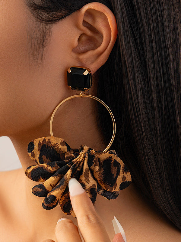 Geometric Leopard Three-Dimensional Flower Drop Earrings