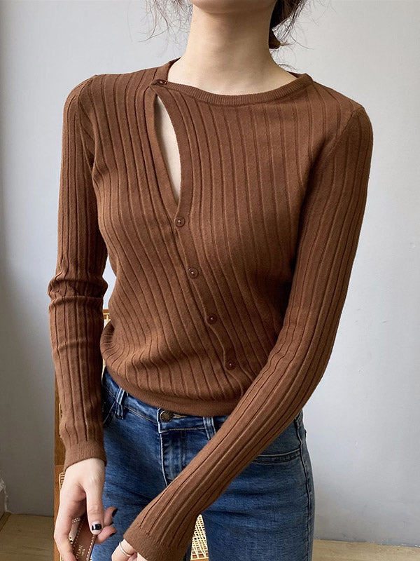 Asymmetric Solid Color Round-Neck Sweater Top
