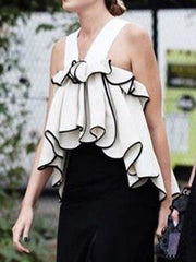 Ruffled Split-Joint High-low Loose V-neck Vest Top