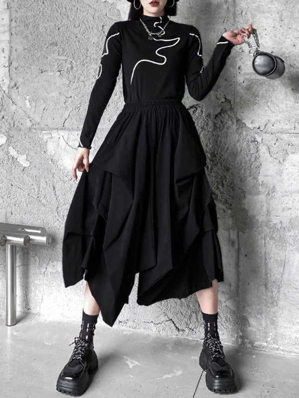 Printed Long Sleeves Skinny Mock Neck T-Shirts Tops