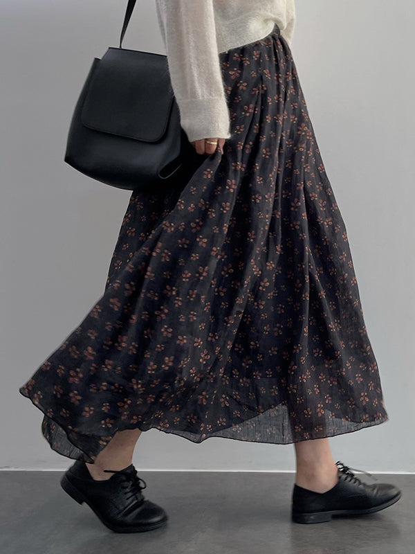 Drawstring Elasticity Floral Printed Loose Skirts