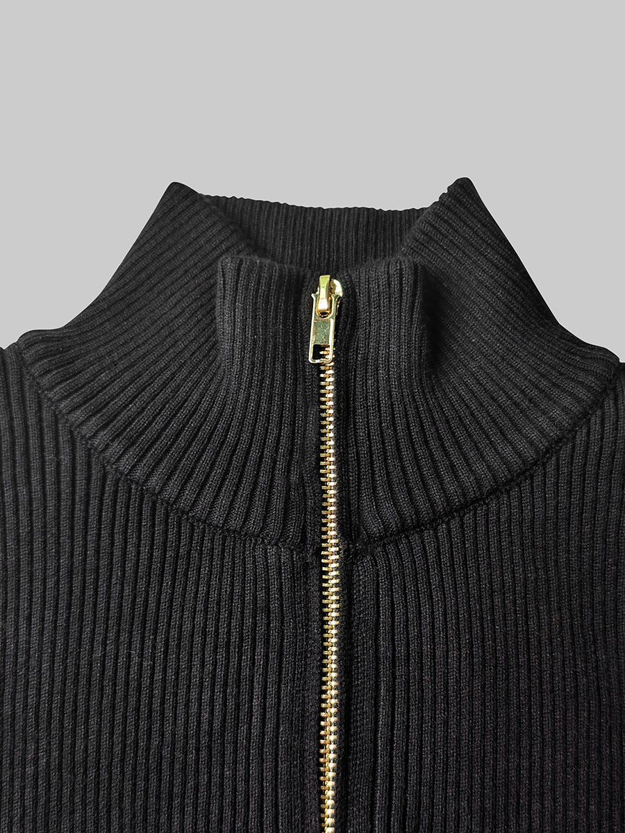 Long Sleeves Skinny Solid Color Zipper High Neck Pullovers