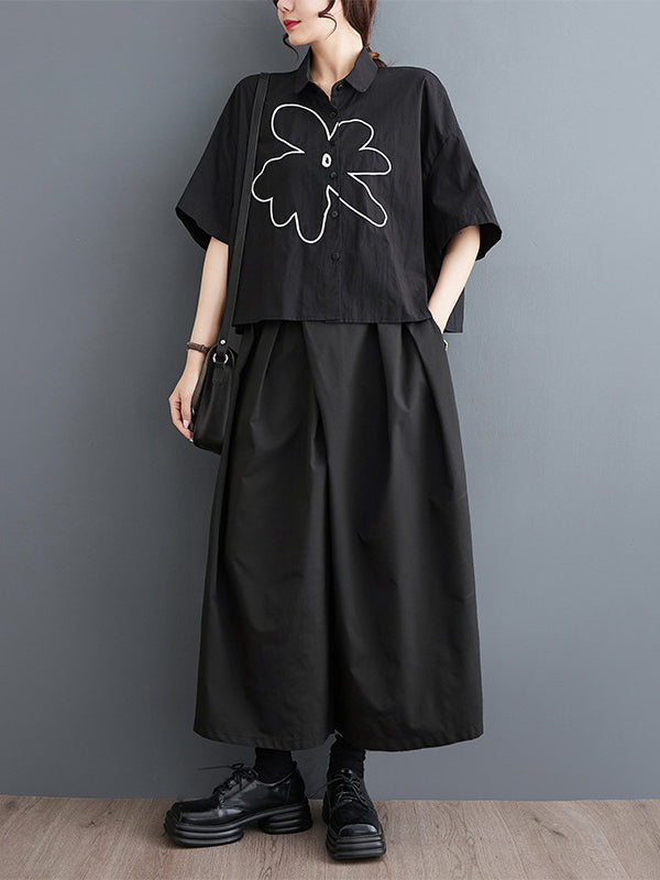 Floral Printed Loose Short Sleeves Lapel Blouses