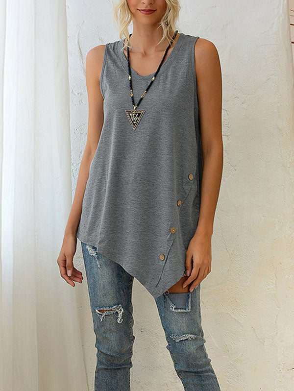 Casual Irregularity Loose Solid Color V-Neck Vest Top