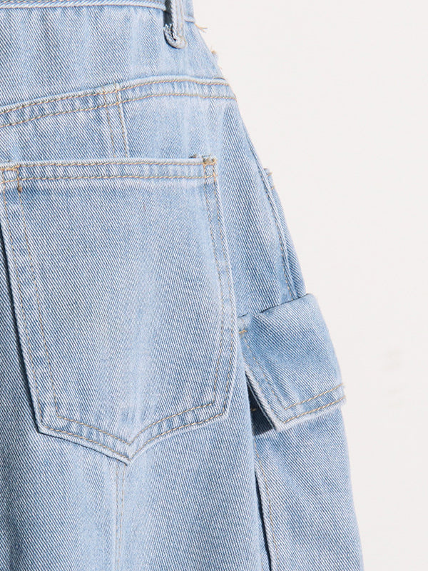 Buckle Split-back Split-Joint Streamer Zipper High Waisted Loose Skirts