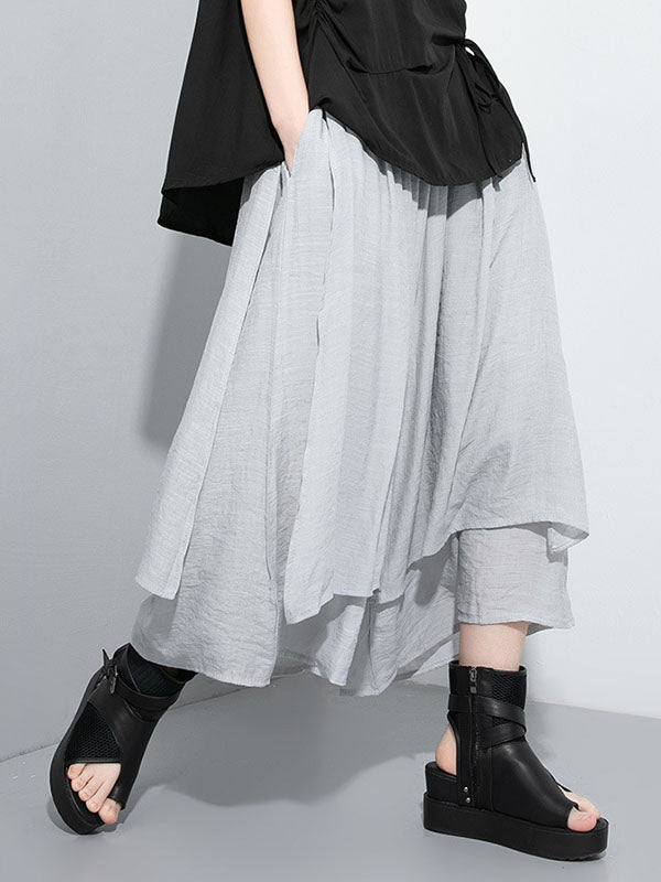 Elasticity Solid Color Split-Joint Loose Wide Leg Ninth Pants