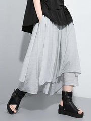 Elasticity Solid Color Split-Joint Loose Wide Leg Ninth Pants