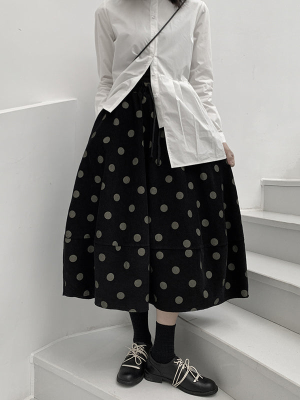 Elastics Polka-Dot Printed Split-Joint High Waisted Loose Skirts