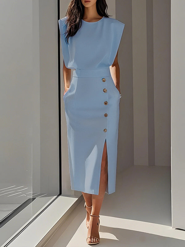 Loose Solid Color Split-Joint Round-Neck T-Shirts