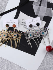 Eye Shape Rhine Stones Tasseled Drop Earrings