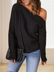 Asymmetric Solid Color Long Sleeves Loose One-Shoulder Sweater Tops Pullovers