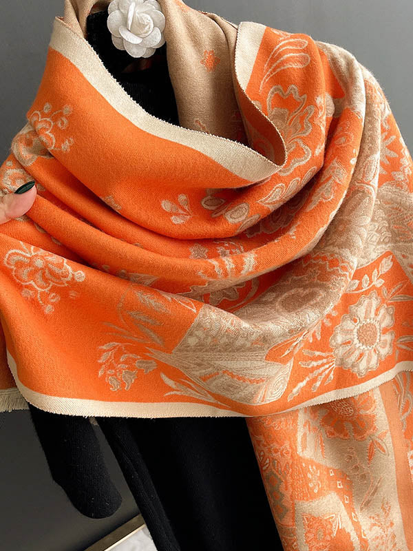 Vintage Knitting Tasseled Jacquard Imitated Cashmere Scarf Shawl