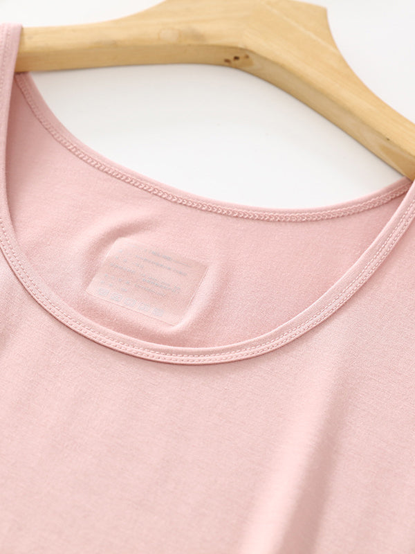 Drawstring Elasticity Pleated Solid Color Loose Sleeveless Round-neck Pajama Sets