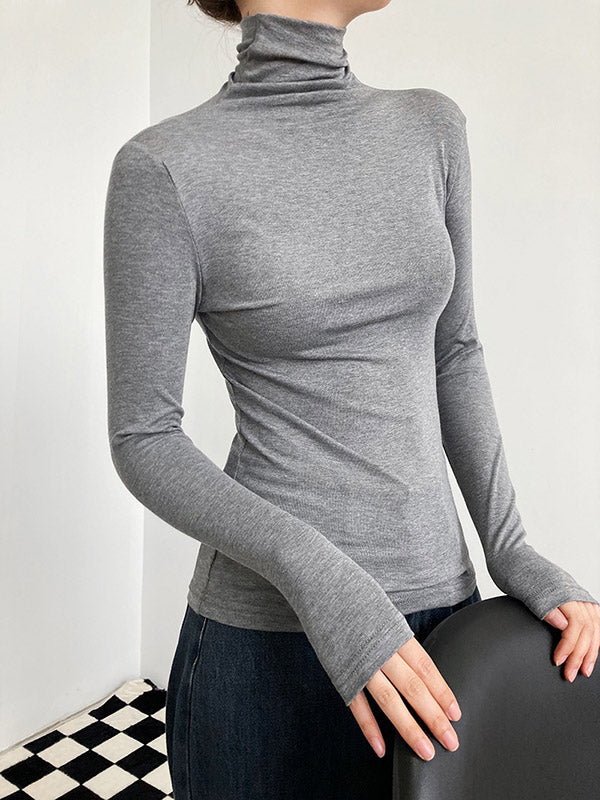 Simple 5 Colors Modal High-Neck Long Sleeves T-Shirt Top